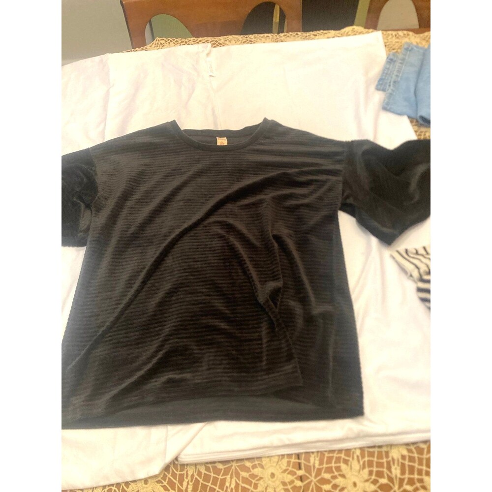 Harper Canyon Girls Ribbed Chenille Velveteen Bell Sleeve Top Black XL 14/16
